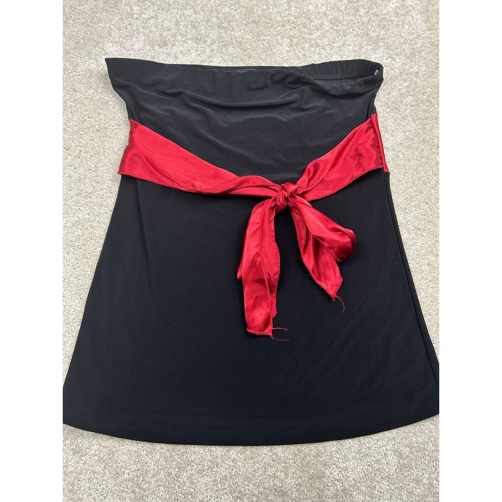 Rue 21 Satin Sash Tube Top XL Black Red Strapless Y2K Goth Vampy Emo
